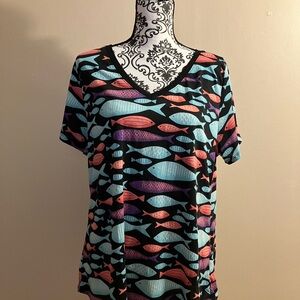 LuLaRoe Multicolor Fish Pattern Short Sleeve Top
